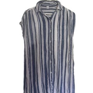 Old Navy Blue & White Striped Button-Down Dress